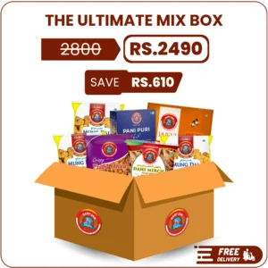 the ultimate mix box pakistan with bariyan pani puri fried onion dahi mirch and pheni